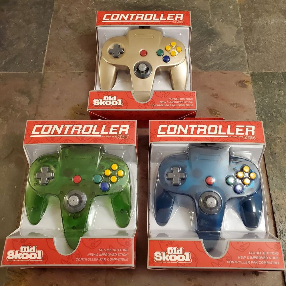 3 N64 Controllers - 3 Colors Bundle (NEW) Jungle Green / Ice Blue / Gold